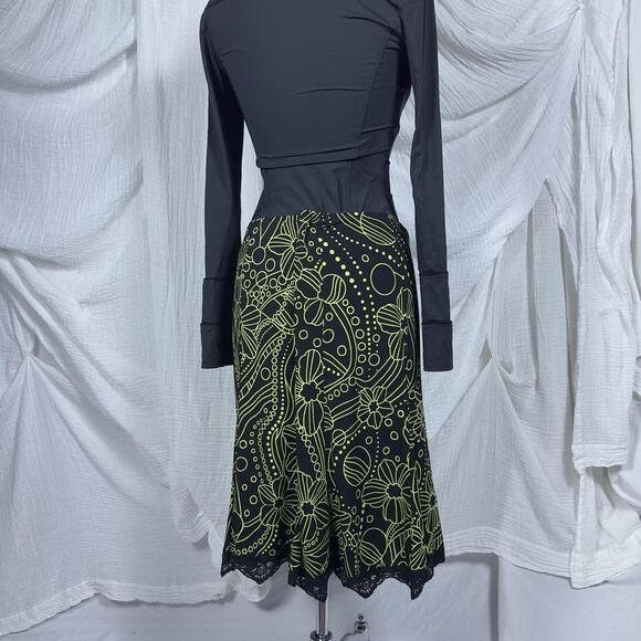 Indie Grunge Fairy Y2K Vintage Black Green Floral Midi Skirt (XL) - Picture 4 of 6